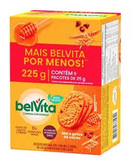 BISCOITO BELVITA MEL/CACAU 225
